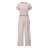 Conjunto informal de camiseta y pantalón de manga corta para mujer – Traje de dos piezas primavera/verano